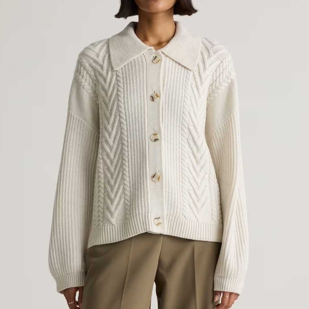 Quince Australian Merino Wool Collared Cable Cardigan